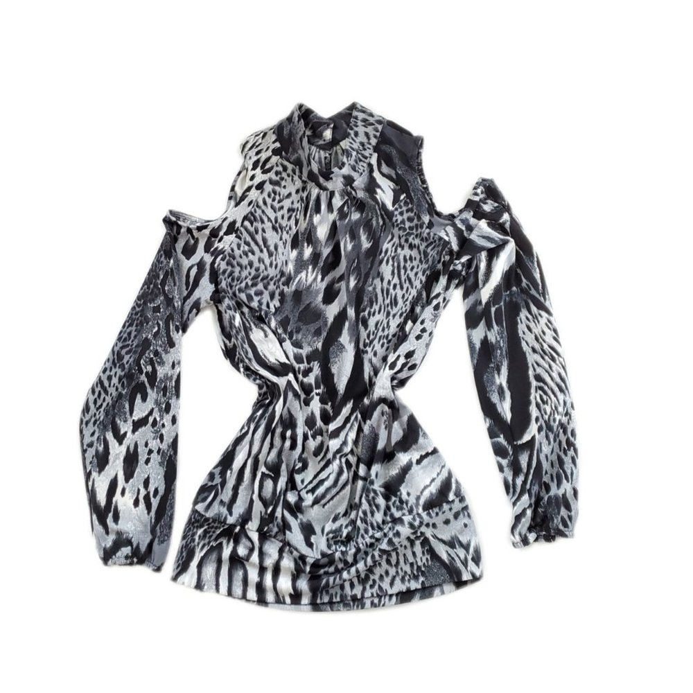 CACHE : SNOW LEOPARD BLOUSE W SHOULDER CUT-OUT